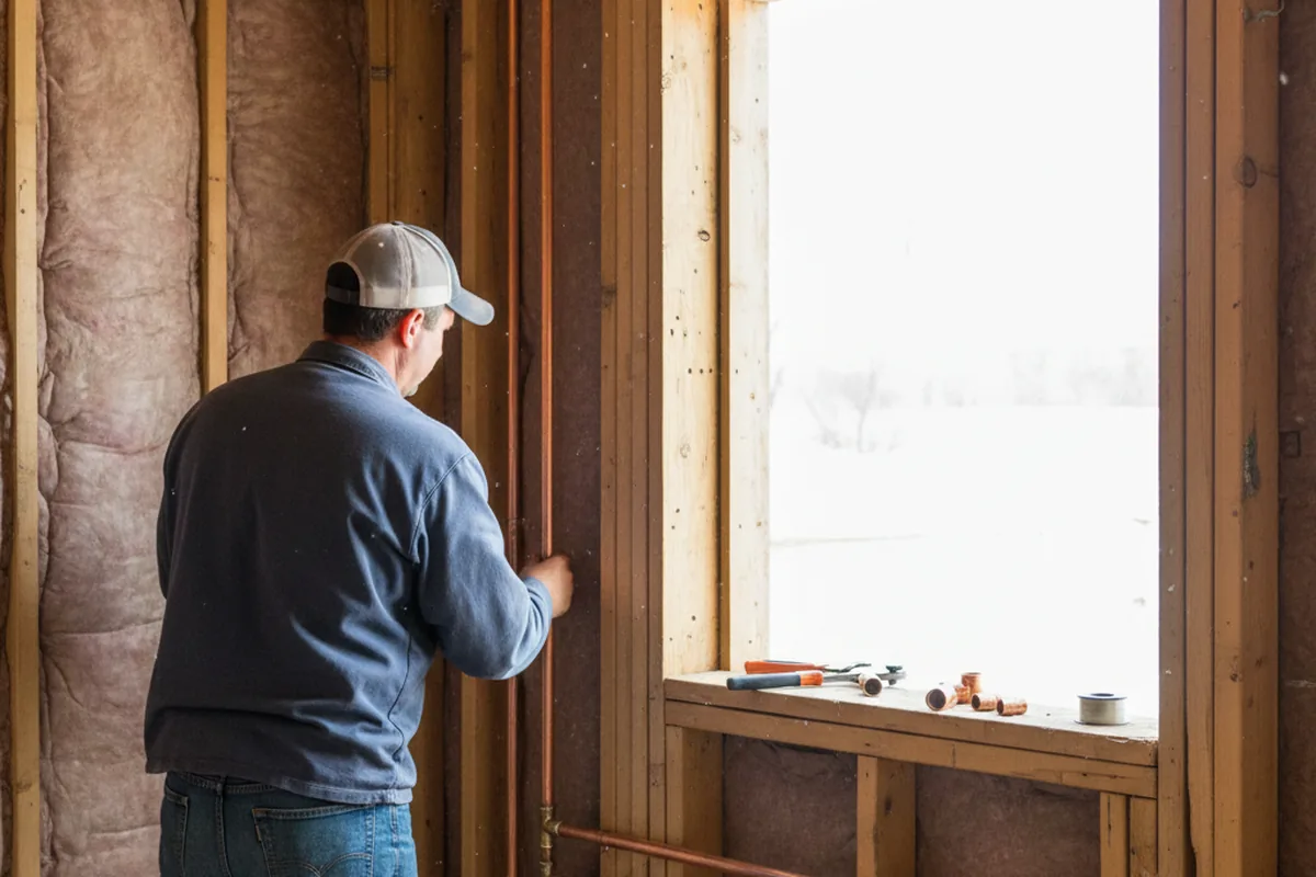 Licensed plumber running new copper supply lines in a Harrah home