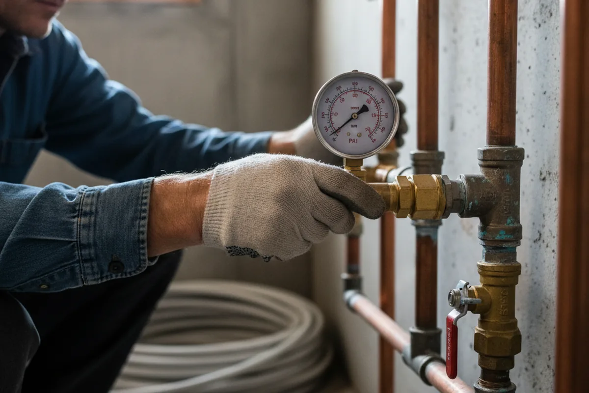 Pressure testing a repaired line during Water Line Repair in Harrah